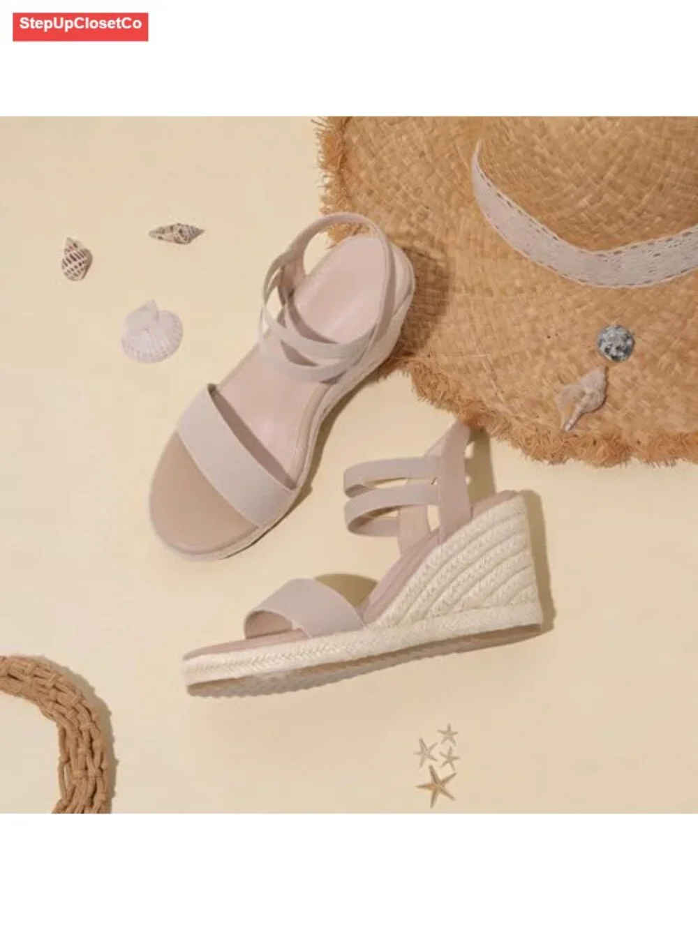 Slip On Espadrille Wedge Sandals - Elastic Strap Platform Heels for Dressy